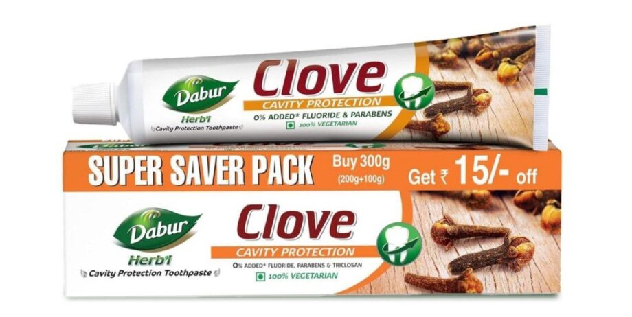 Dabur Herb’l Clove 300g (200g + 100g) – Cavity Protection Toothpaste with No added Fluoride and Parabens