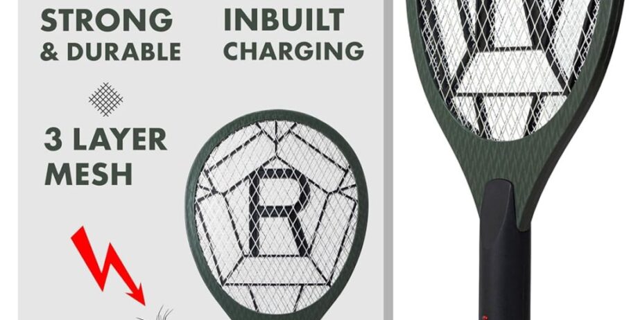 Weird Wolf Heavy Duty Mosquito Racket Bat | Rechargeable Electric Fly Swatter | Mosquito Killer Racquet with 2 Pin Plug and 3 Months Warranty (Dark Green)
