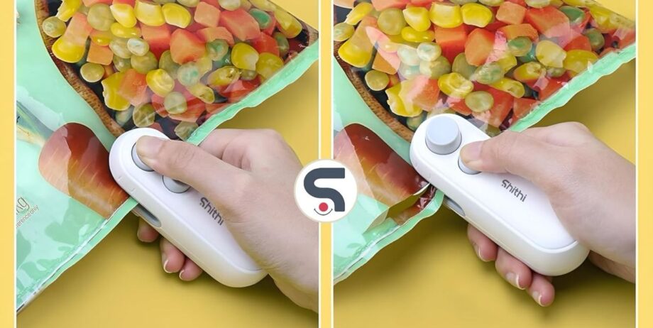 SHITHI Portable Sealing Machine, Mini Handheld Packet Sealer for Food Covers, Snacks, Chips, Atta Cover, 2-in-1 USB Rechargeable Plastic Bags Packing Machine with Cutter